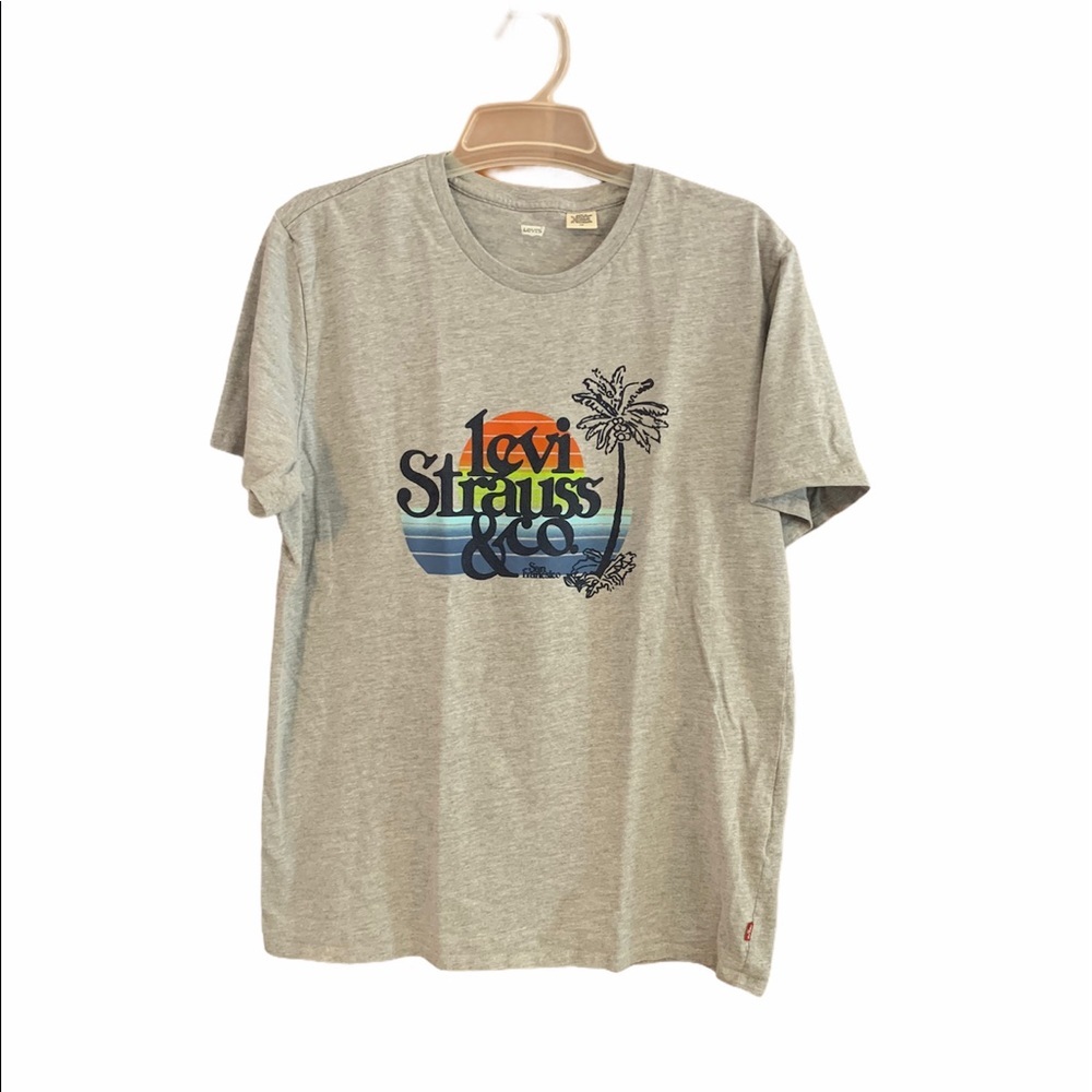 Levi Strauss Graphic Tee Shirt Blue Logo Short Sleeve Size L EUC